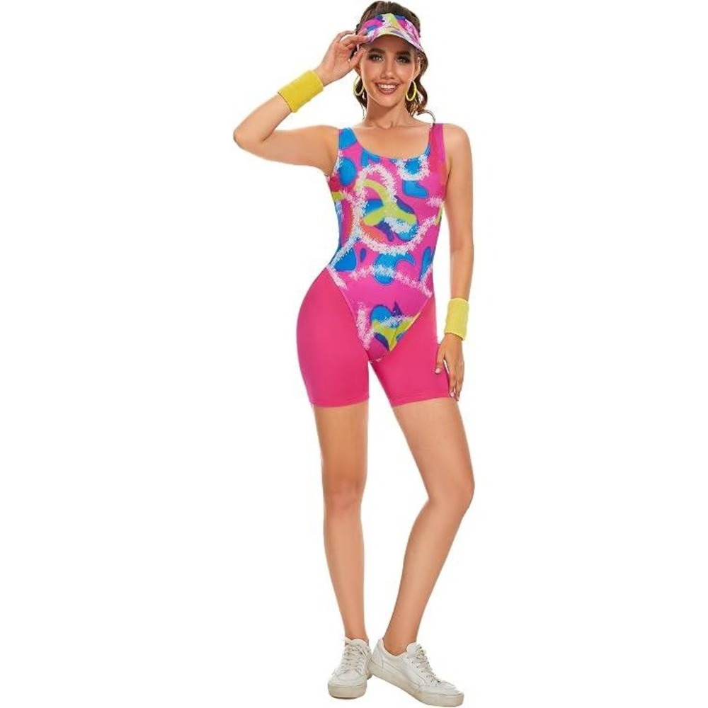 Saxcdyi Halloween Costume 80s Workout Set Barbiecore Barbie Cosplay Women 2XL